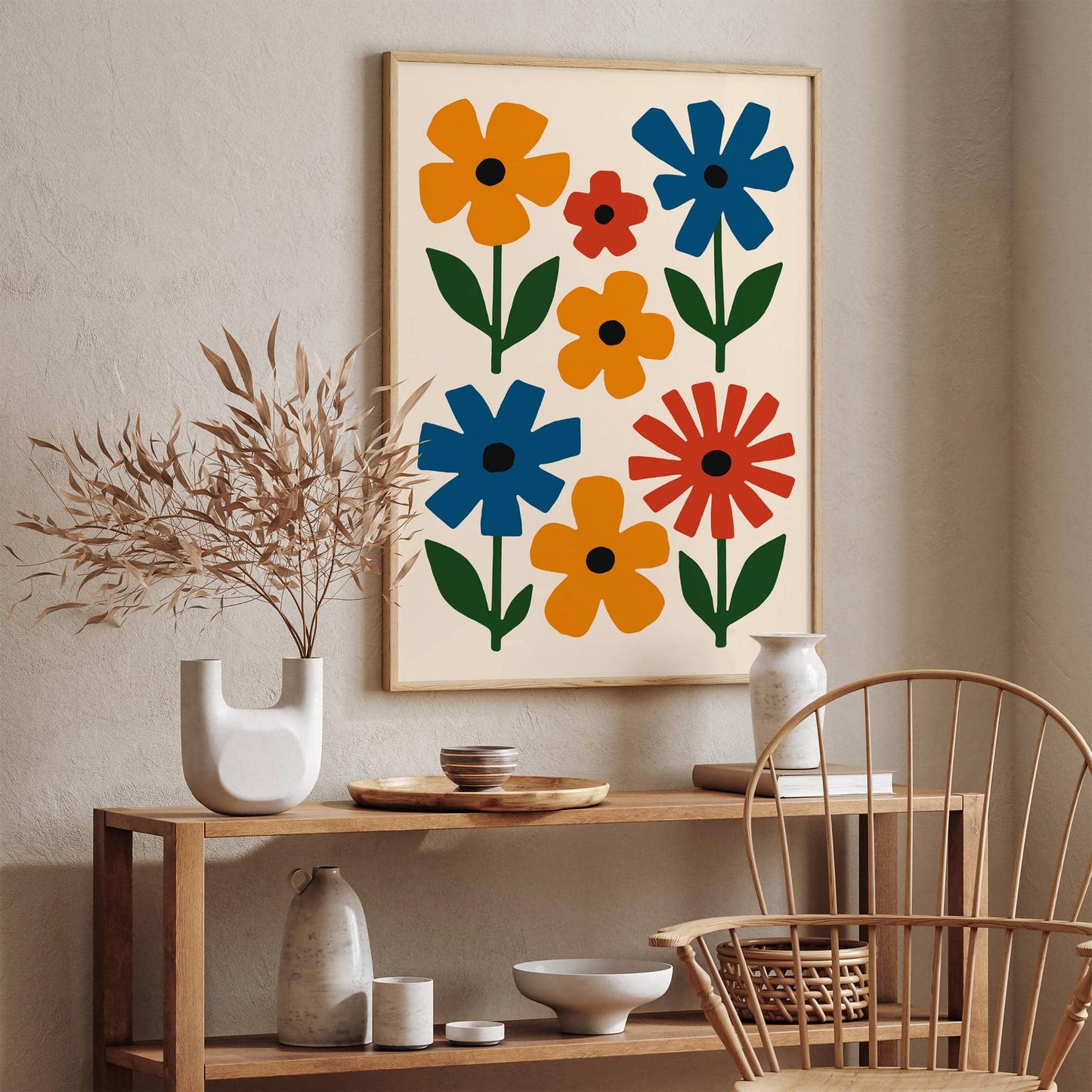 Retro Colorful Cut Outs Flowers Print