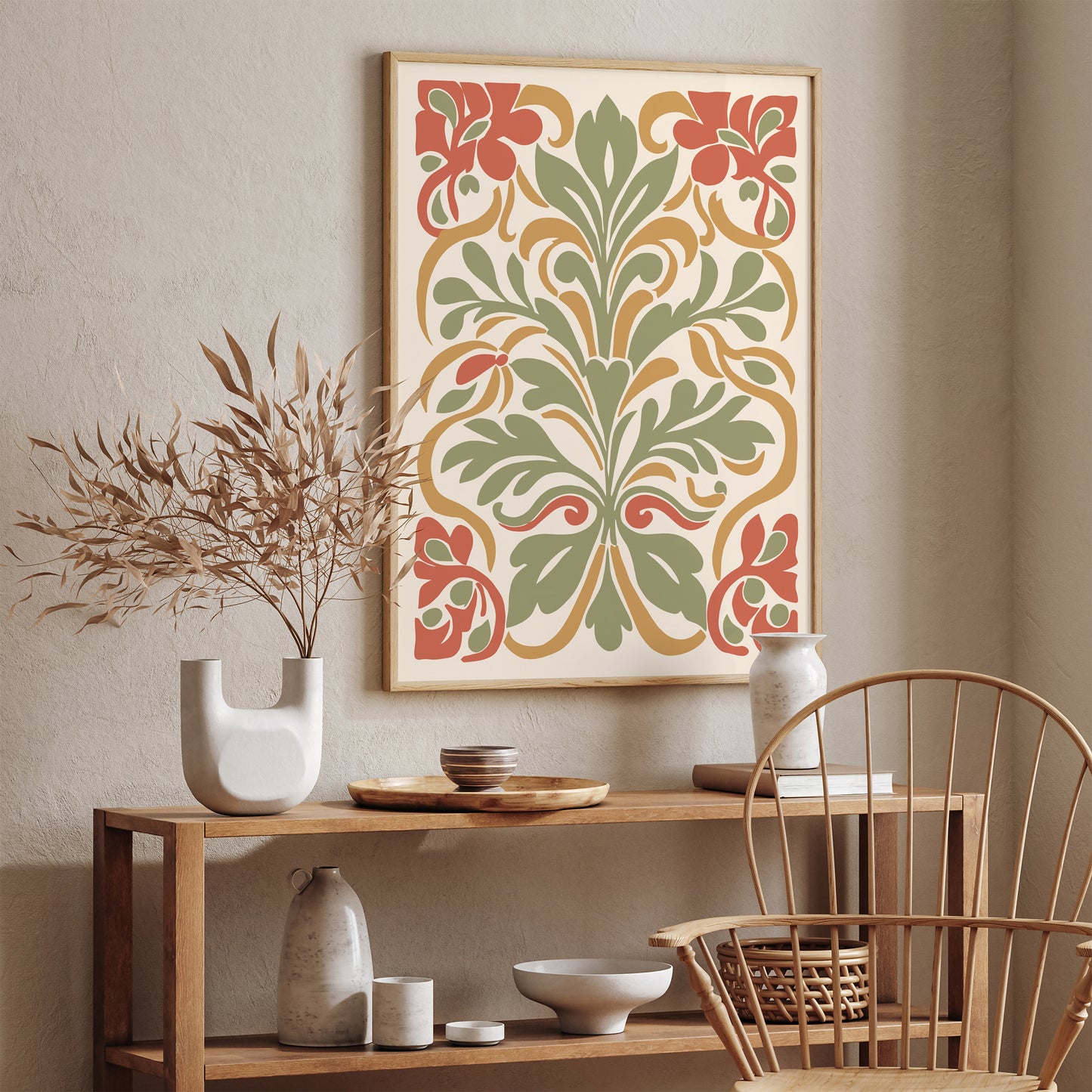 Bohemian Floral Art Print in Neutral Earth Tones