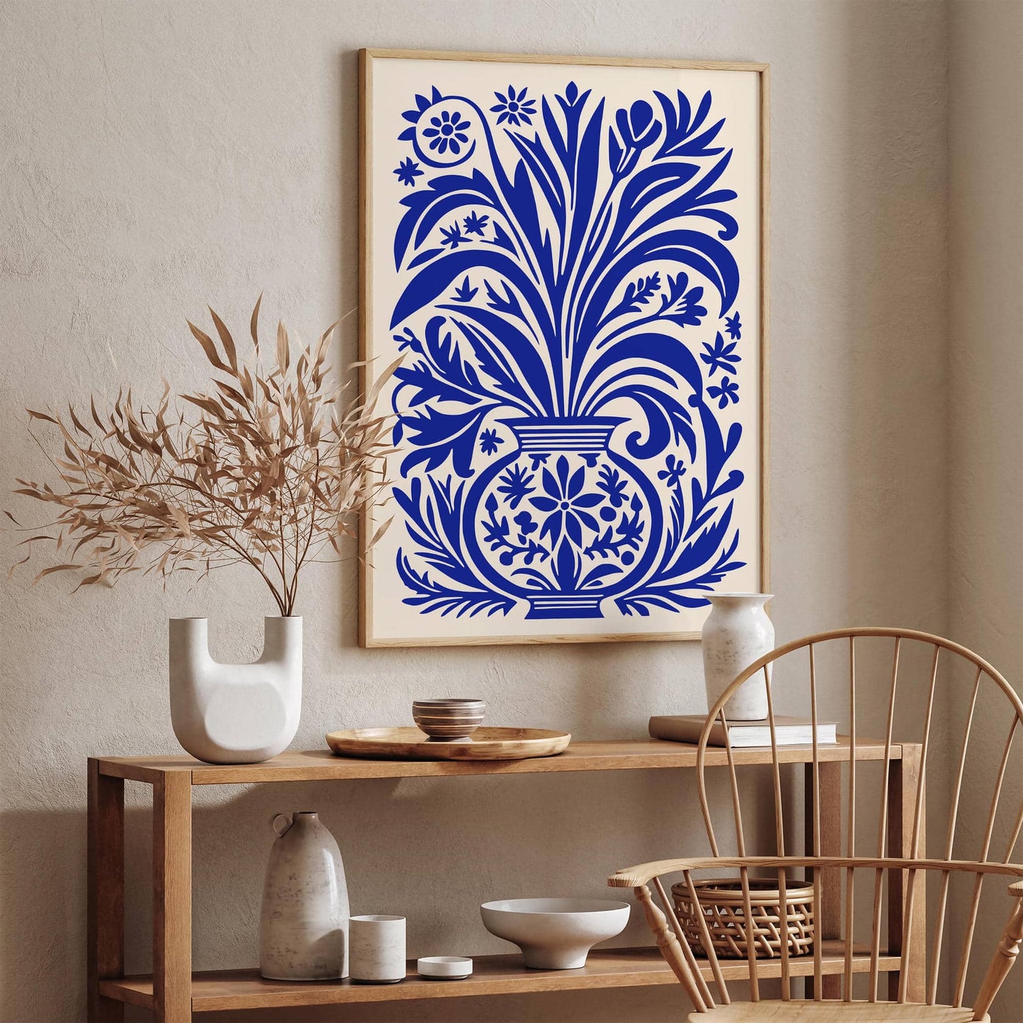 Blue Eclectic Flowers in Vase Poster