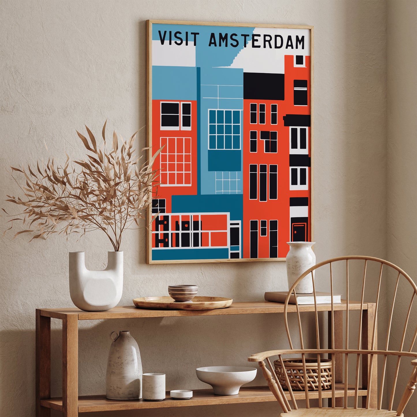 Visit Amsterdam Retro Travel Poster