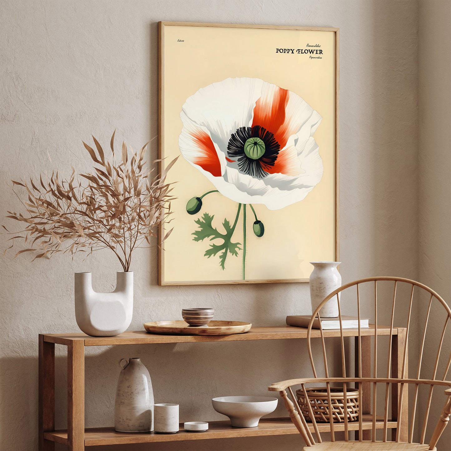 Vintage Poppy Flower Illustrated Poster