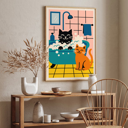 Cats Bathing Time Poster