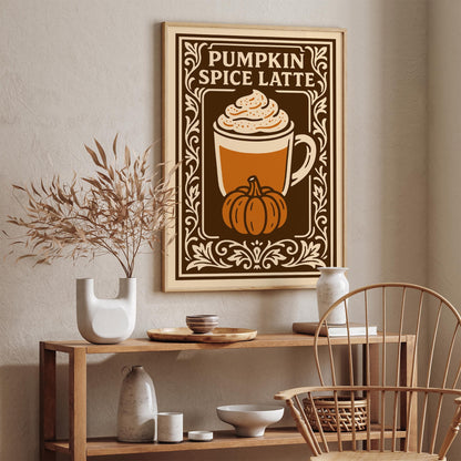 Pumpkin Spice Latte Poster - Brown Kitchen Wall Art Decor