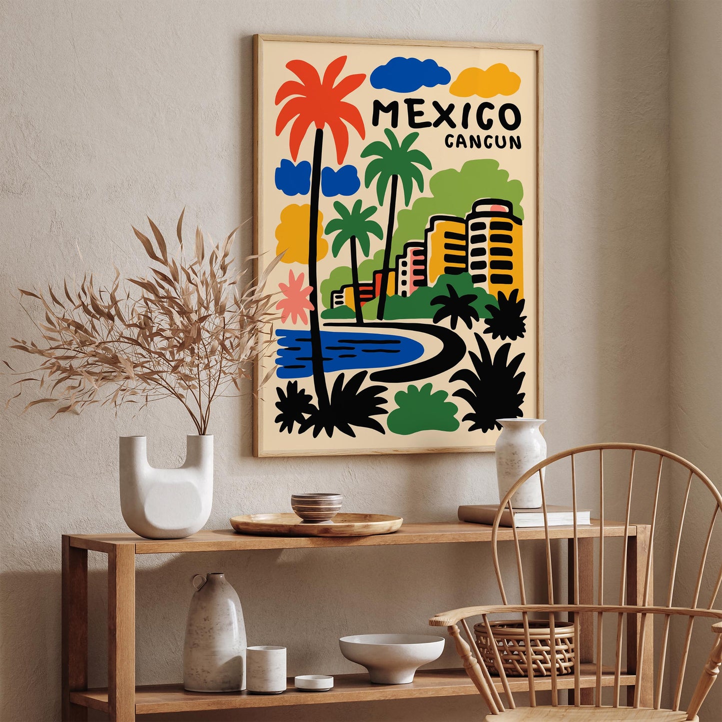 Mexico Cancun Travel Poster - Colorful Mexican Home Decor