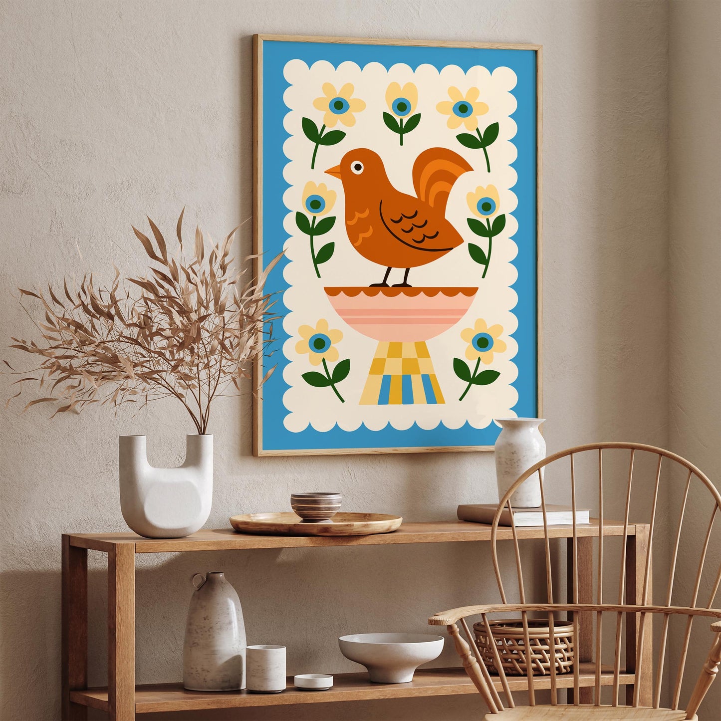 Cute Folk Bird Wall Art Print 2026