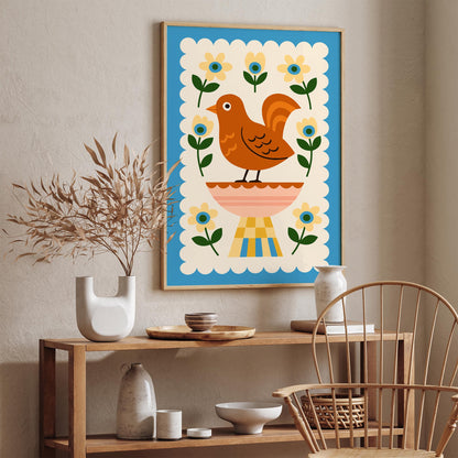 Cute Folk Bird Wall Art Print 2026