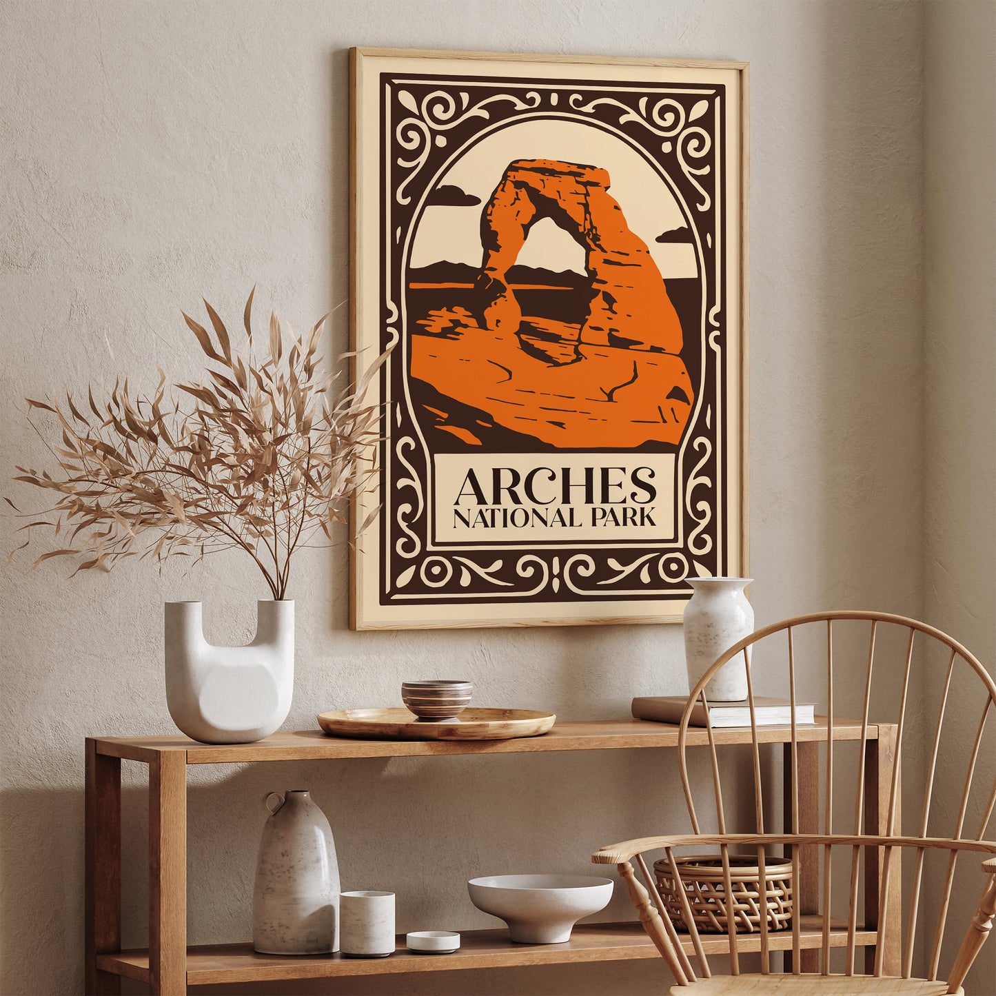 Arches National Park Poster - Brown & Orange Travel USA Art Print