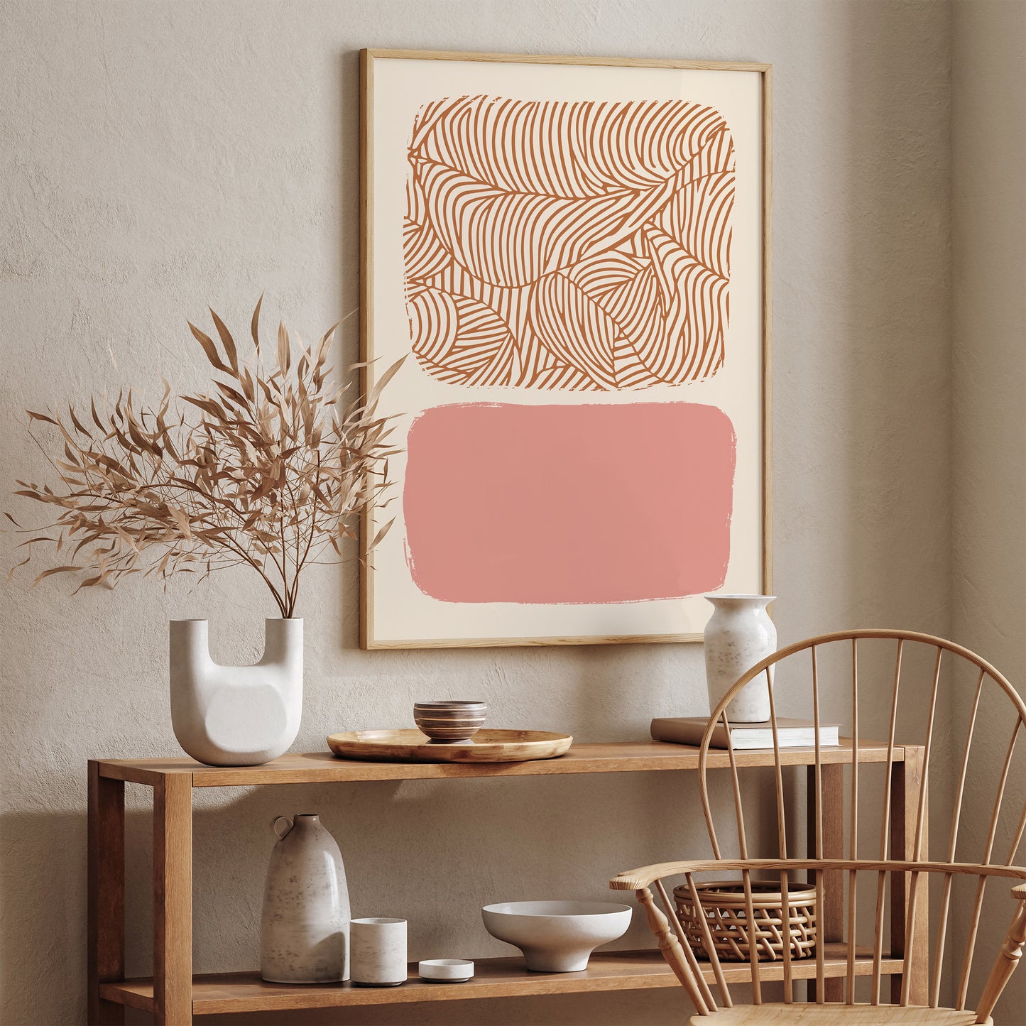 Bohemian Pink Beige Modern Minimalist Art Print