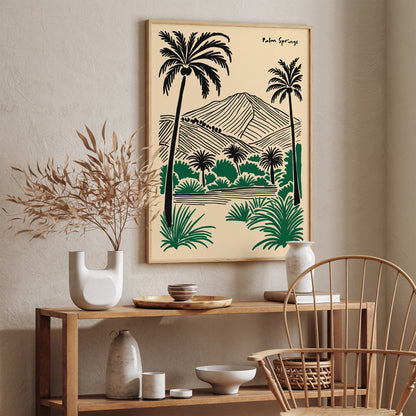 Palm Springs Line Art Retro Travel Poster