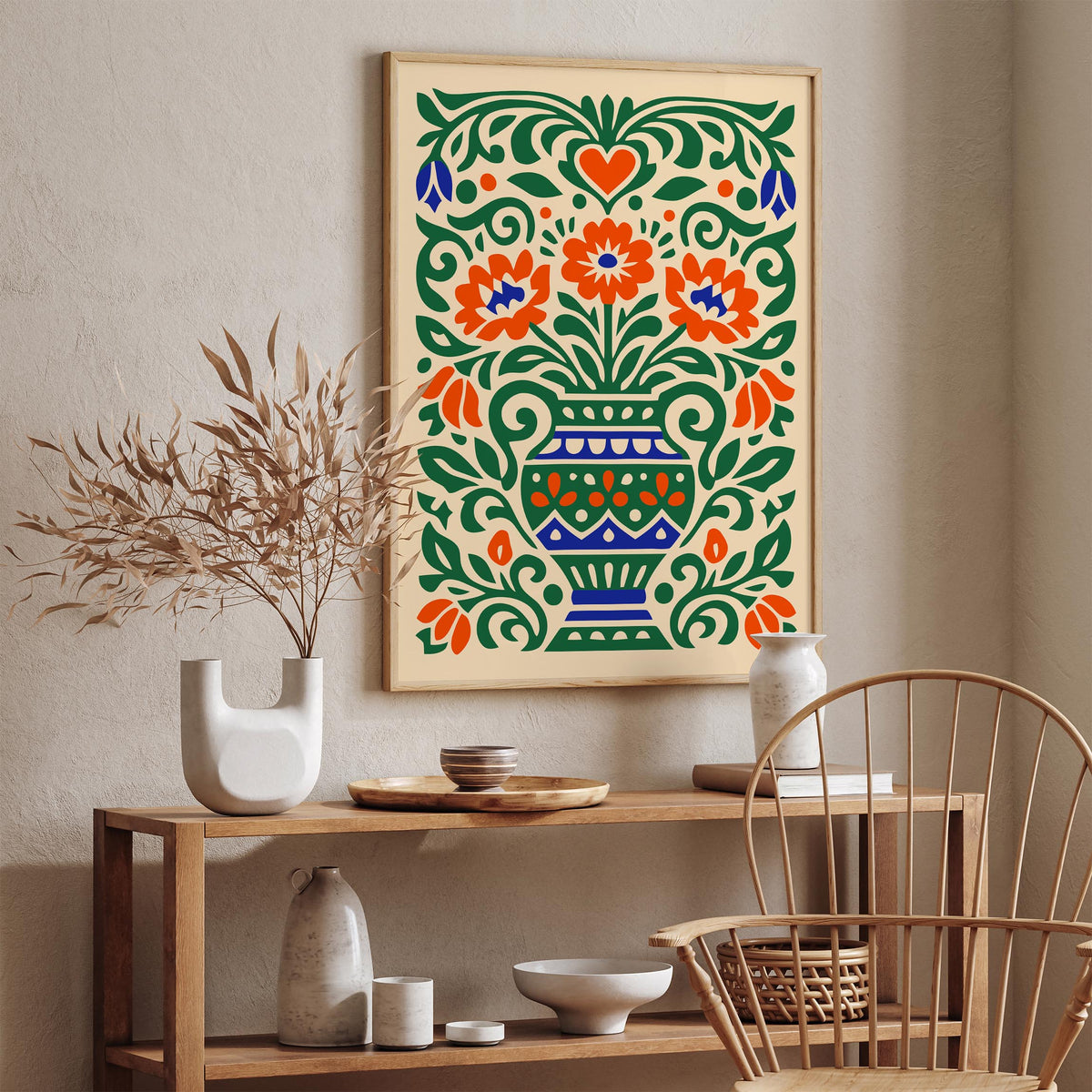 Colorful Cut Paper Flowers in Vase Art Poster