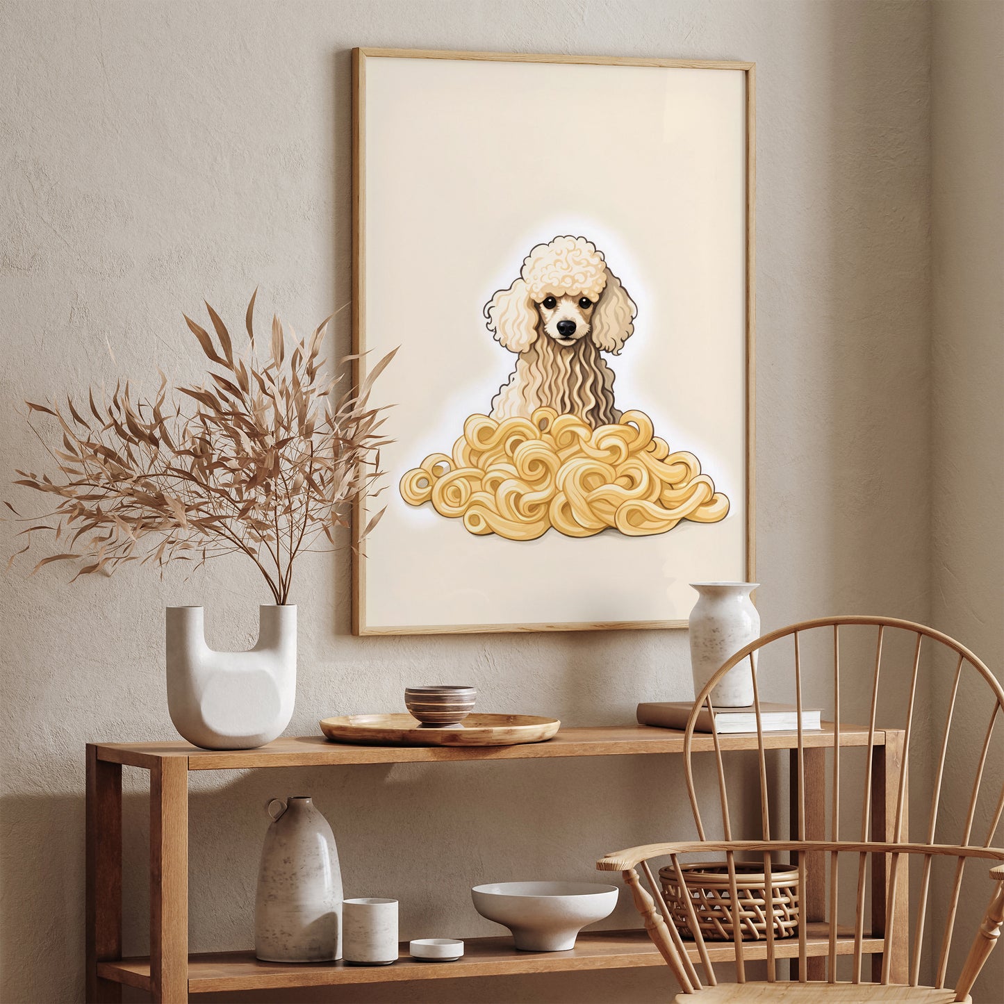 Funny Poodle Dog in Neutral Colors Art Print