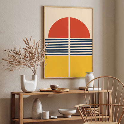 Mid Century Sun Geometric Art Print 2024