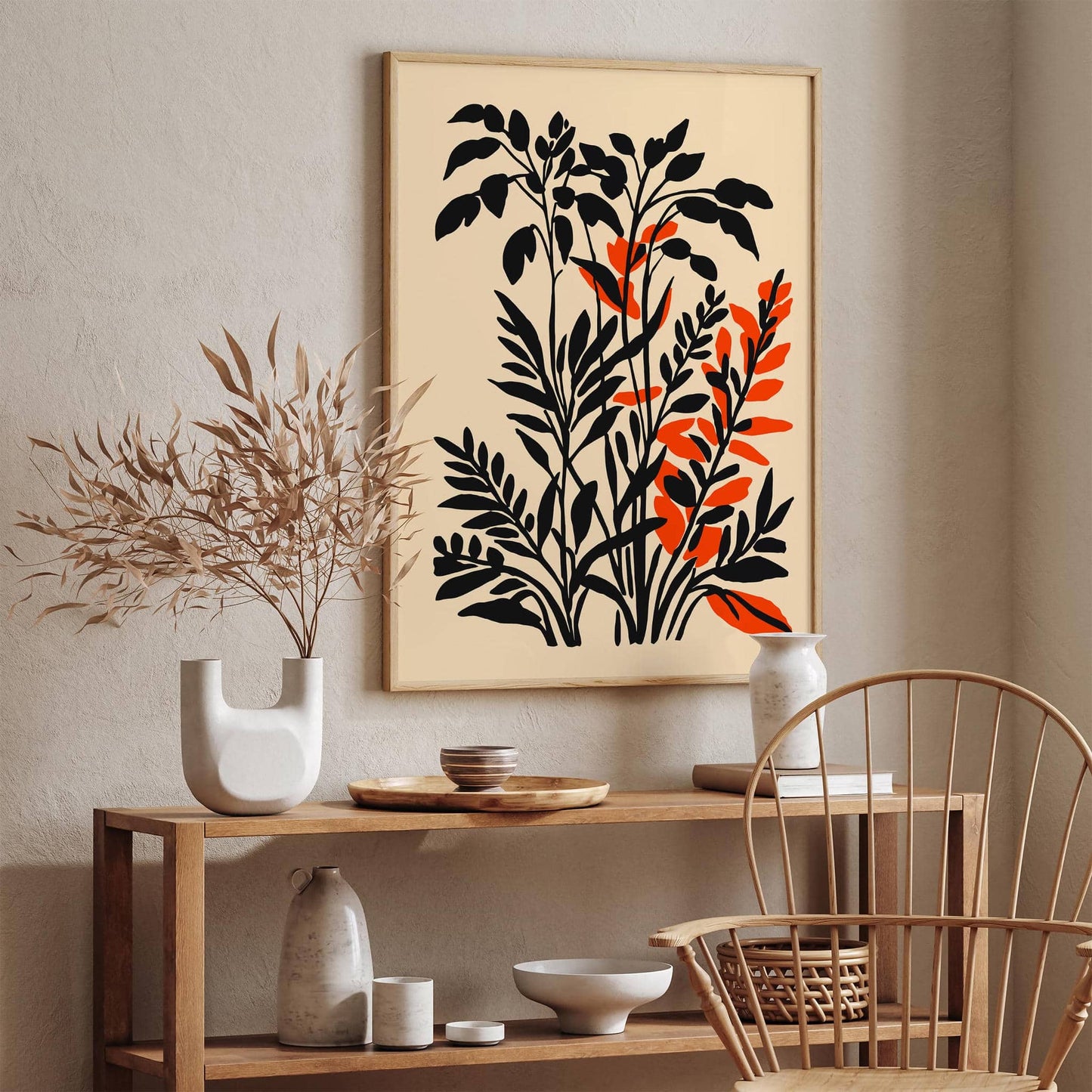 Rustic Botanical Black Ink Floral Art Print