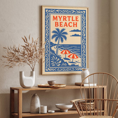 Myrtle Beach Poster - Tropical Blue Landscape Art Print