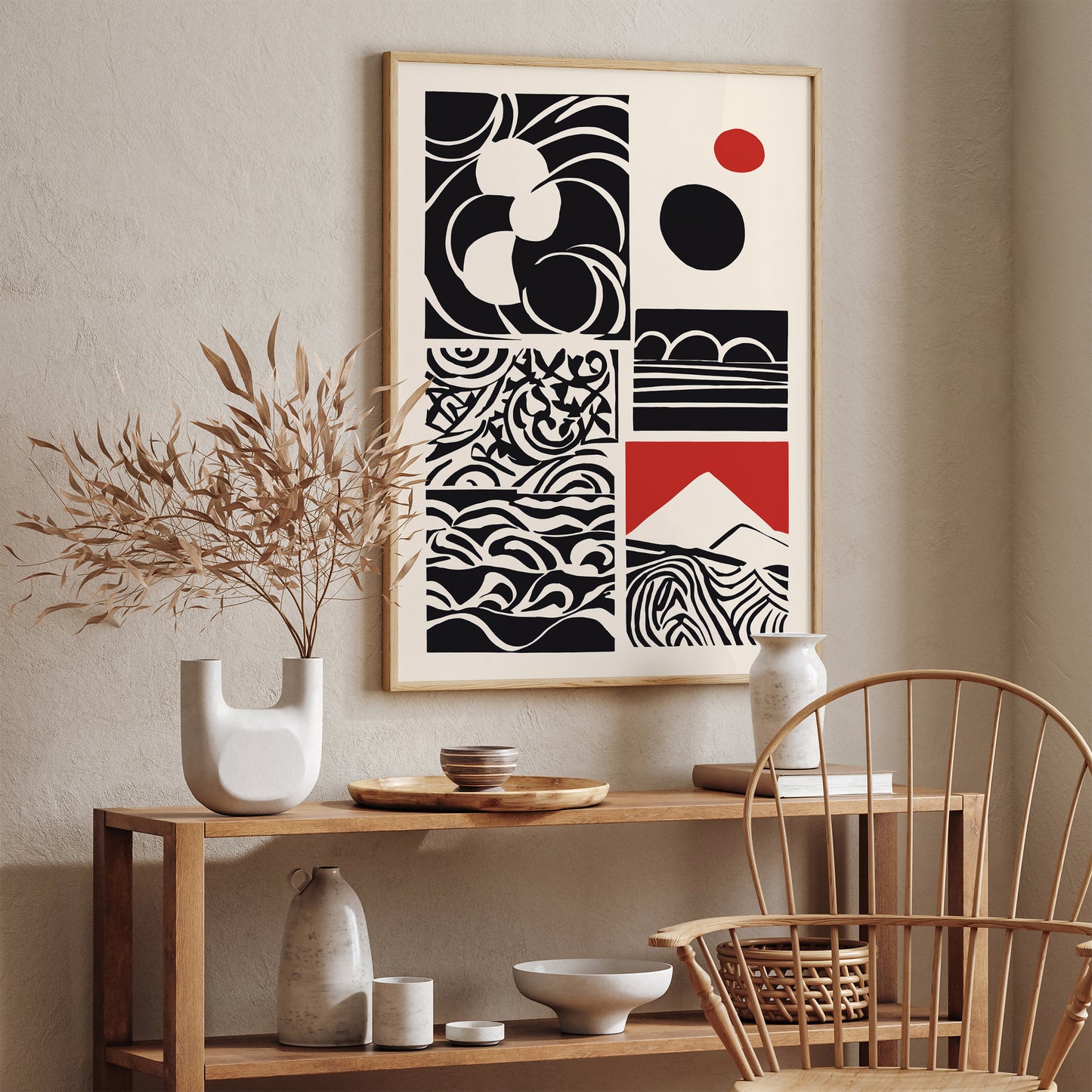 Black Abstract Rustic Cut Outs Art Print