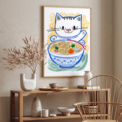 Cute Japanese Ramen Cat Poster