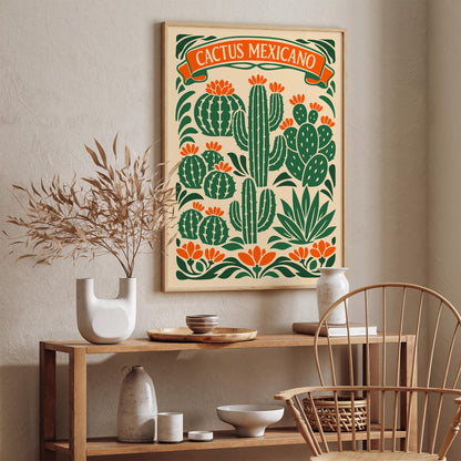 Mexican Cactus Floral Poster
