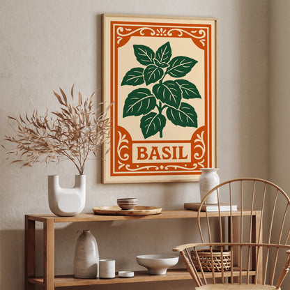 Basil Herb Poster - Rococo Kitchen Wall Decoration