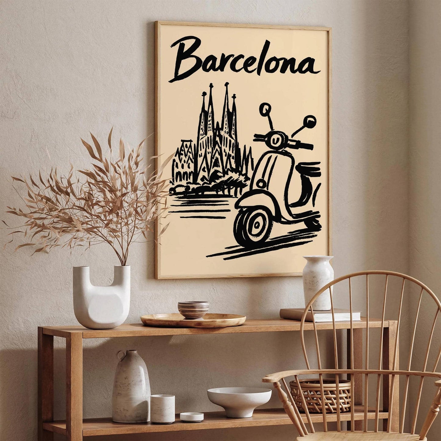 Barcelona Black Ink Style Travel Poster