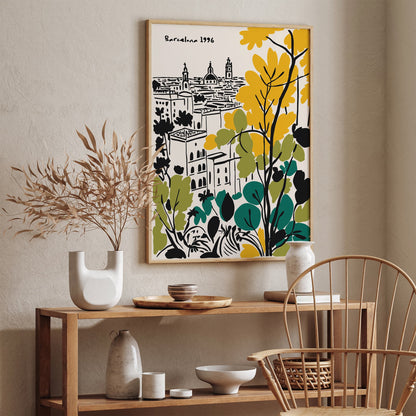 Barcelona Cityscape Poster - Vintage Travel Wall Art Print