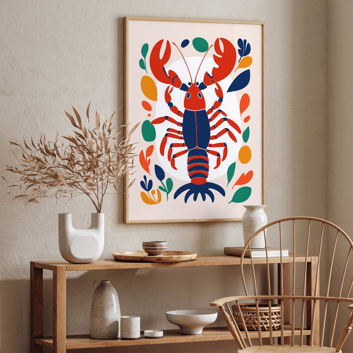 Colorful Lobster Illustration Kitchen Wall Art