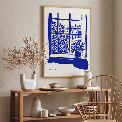 Paris France Blue Sketch Art Print