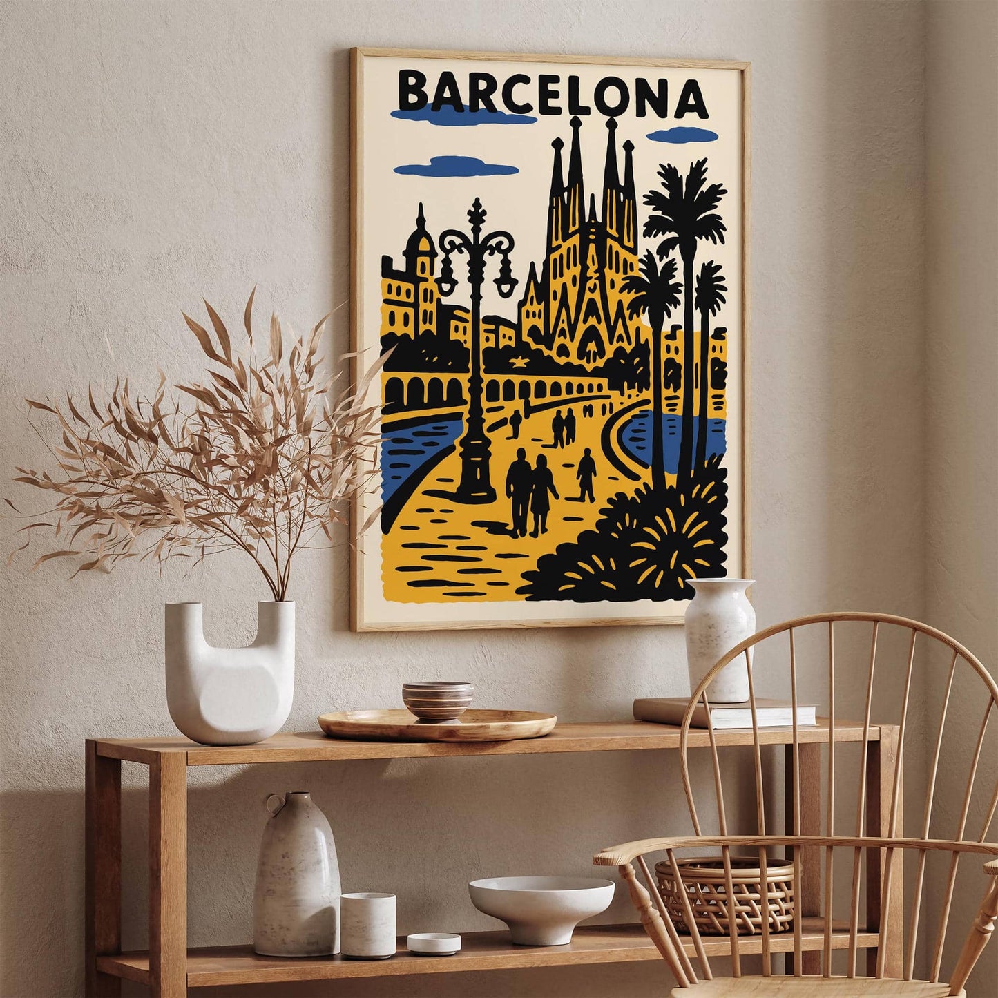 Barcelona Spain Poster - Retro Travel Art Print