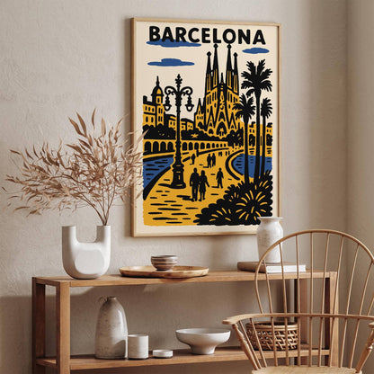 Barcelona Spain Poster - Retro Travel Art Print