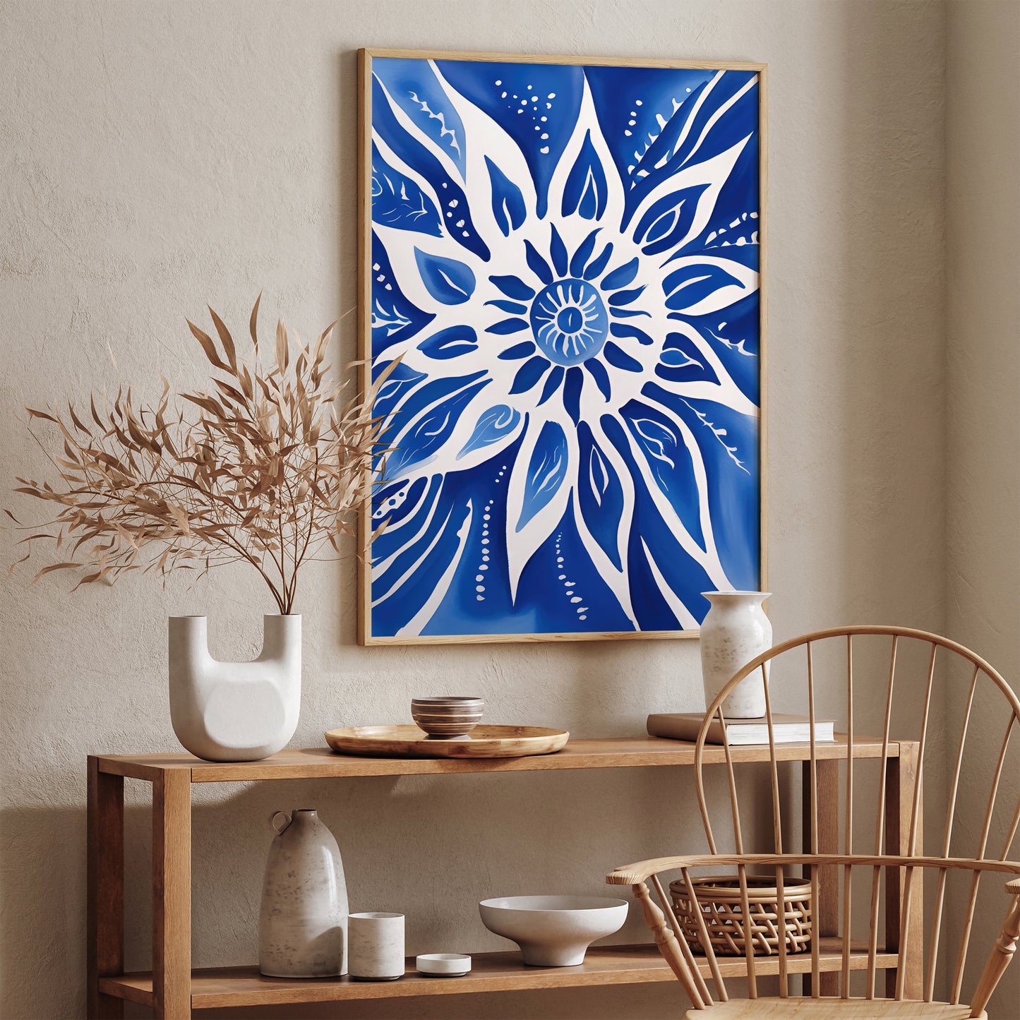 Floral Sun Blue Wall Art Print