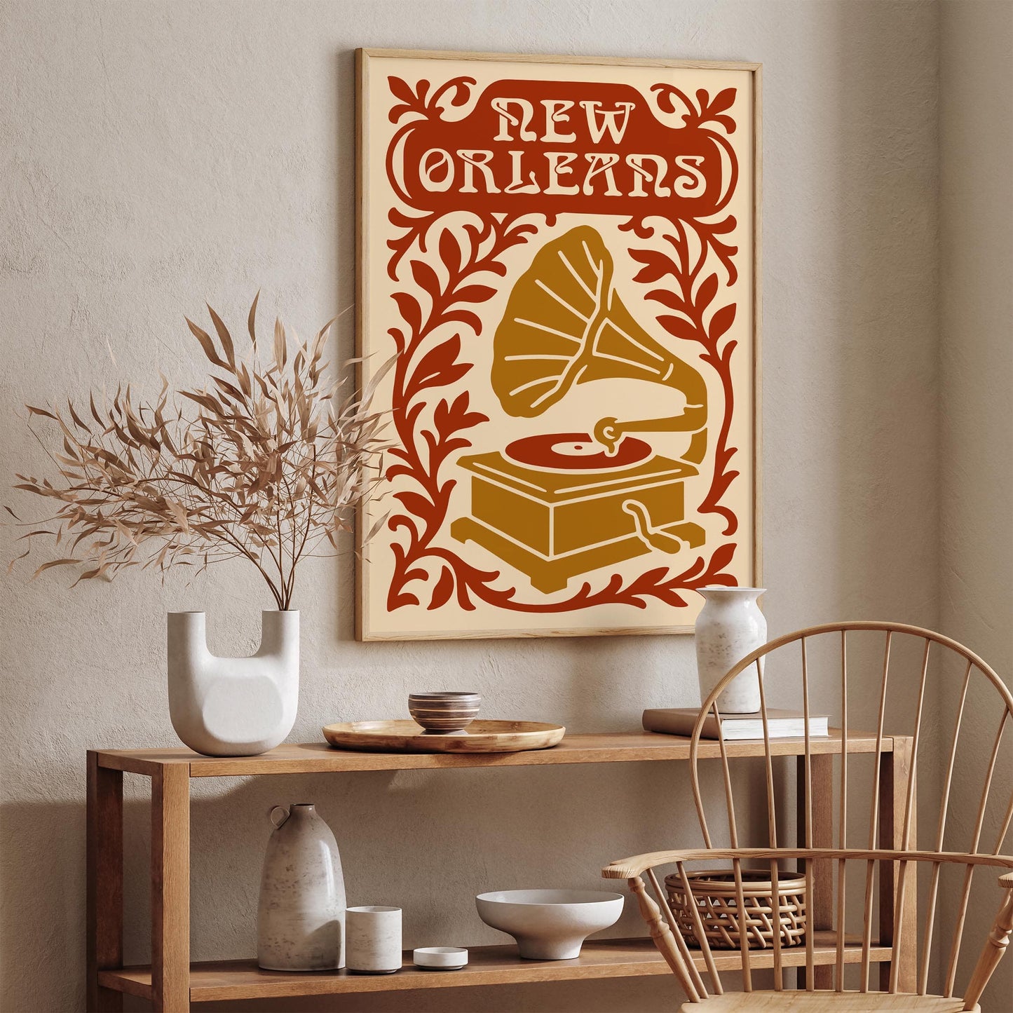 New Orleans Jazz Festival Poster with Old Gramophone