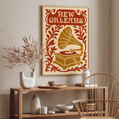New Orleans Jazz Festival Poster with Old Gramophone