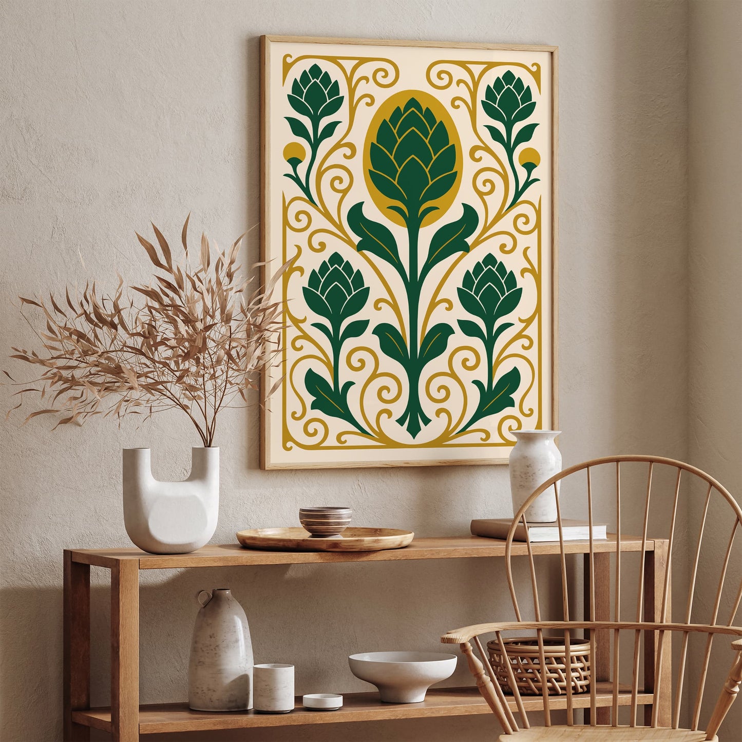 Art Nouveau Abstract Artichoke Art Print for Kitchen Decor