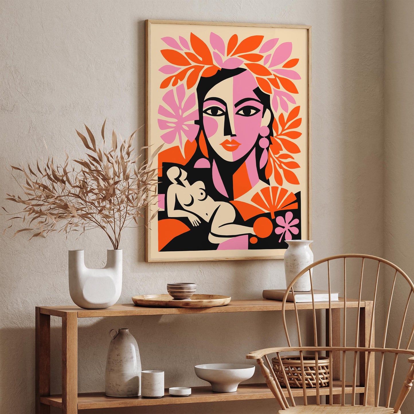 Boho Chic Girl Portrait in Matisse Style