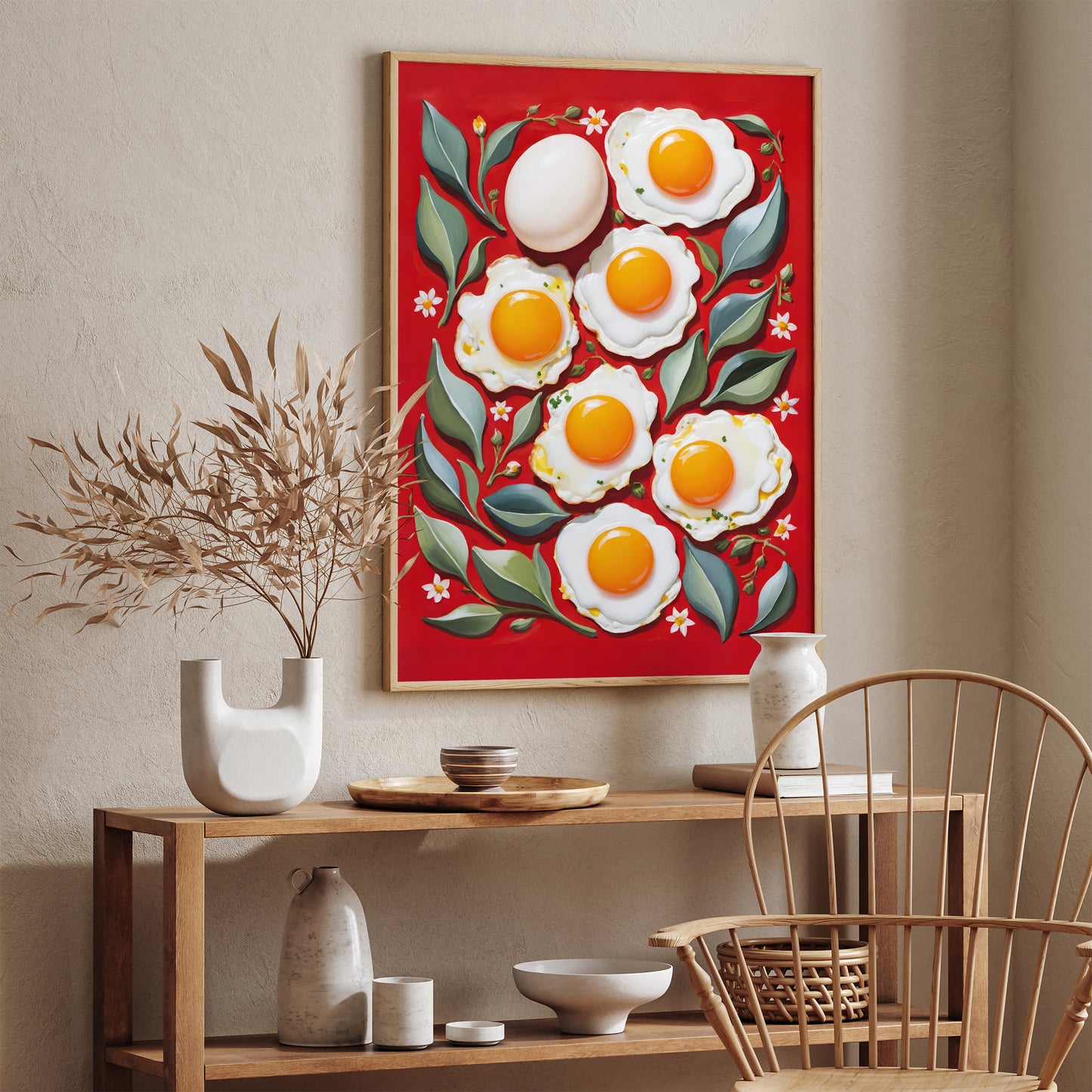 Eggs Painting Art Red Kitchen Wall Decor