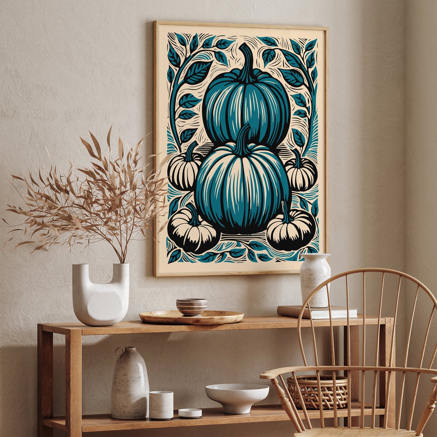 Linocut Vintage Pumpkins Art Print