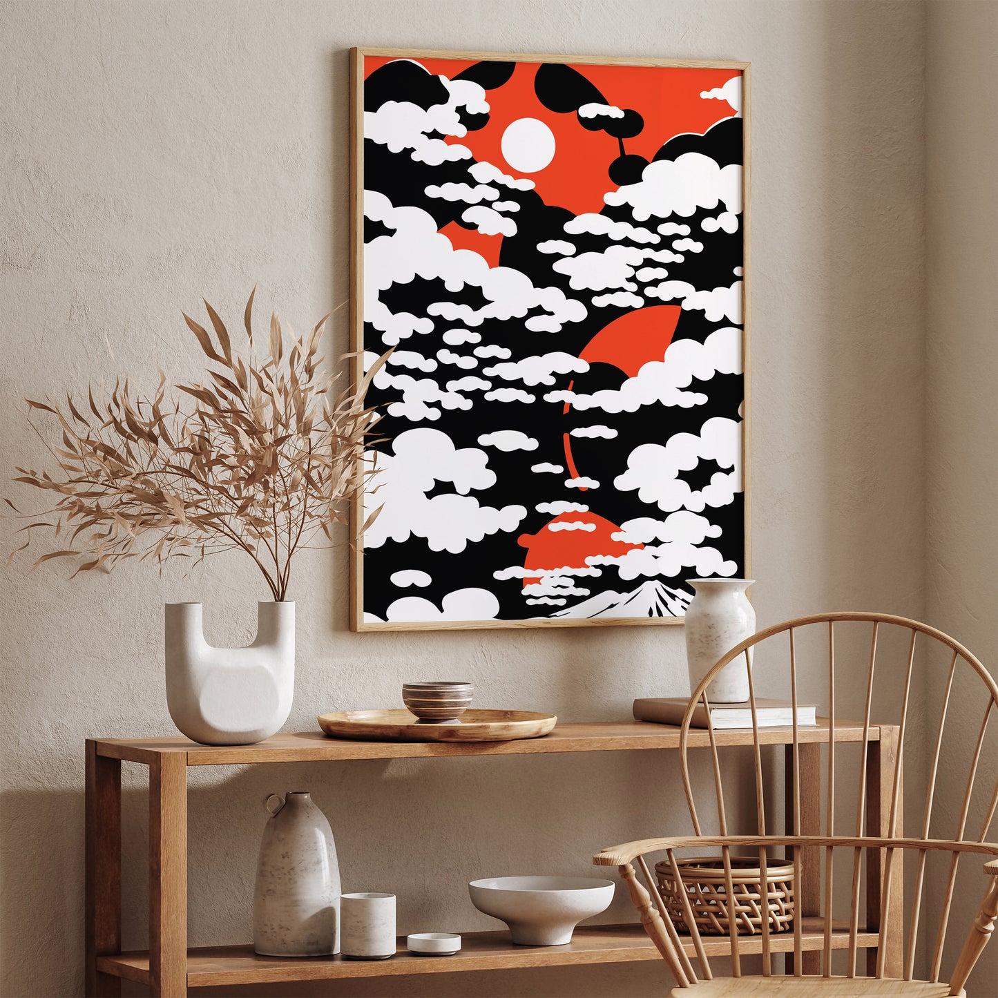 Japanese Red Black Landscape Art Print