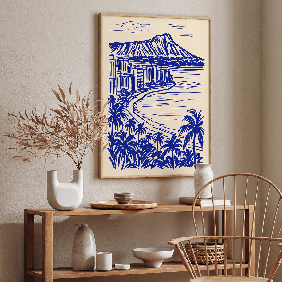 Honolulu Hawaii Blue Landscape Travel Poster