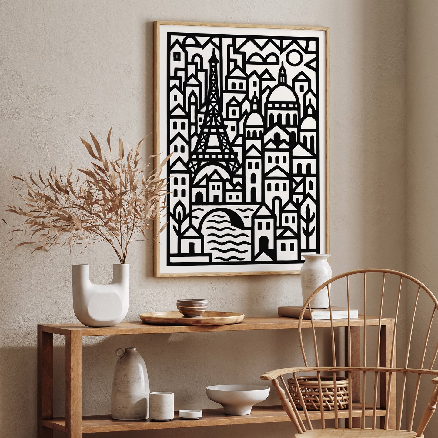 Black & White Modern Geometric Paris City Poster