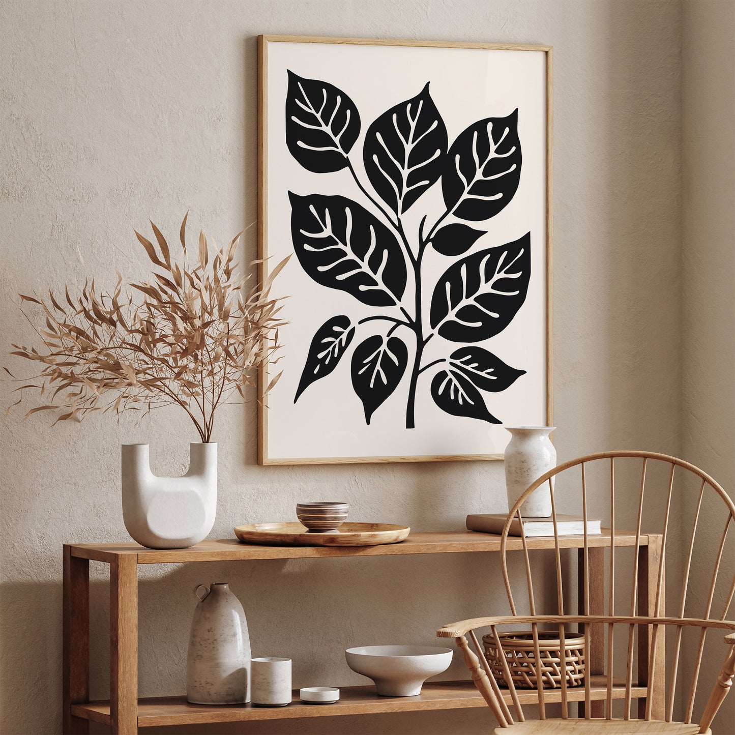 Black and White Minimalist Leaves Poster