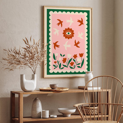 Birds & Evil Eye Floral Poster
