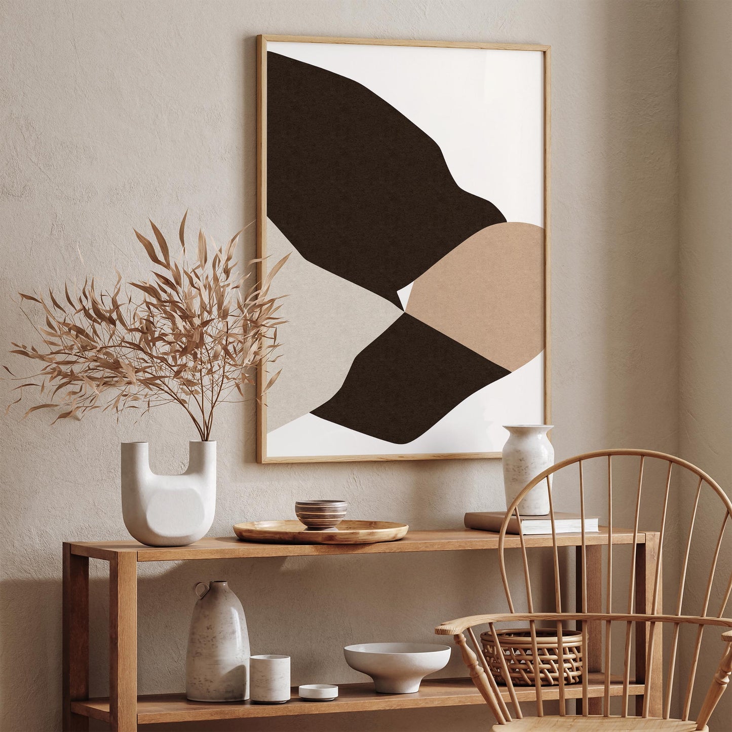 Abstract Brown Beige Wavy Shapes Wall Art Print 2026