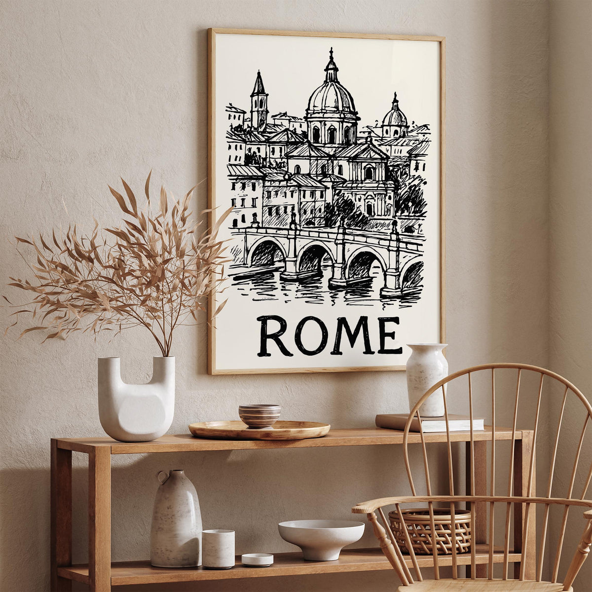 Rome Italy Black Ink Sketch Art Poster