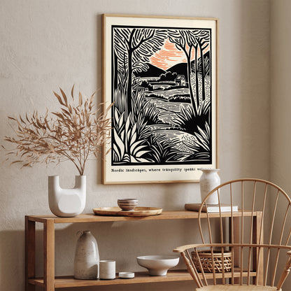 Nordic Landscape Drawing Wall Art Print