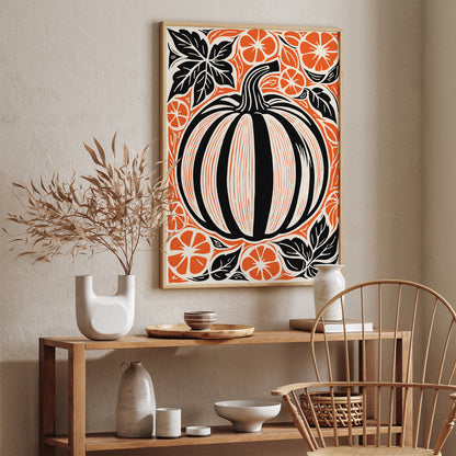 Big Pumpkin Linocut Art Print