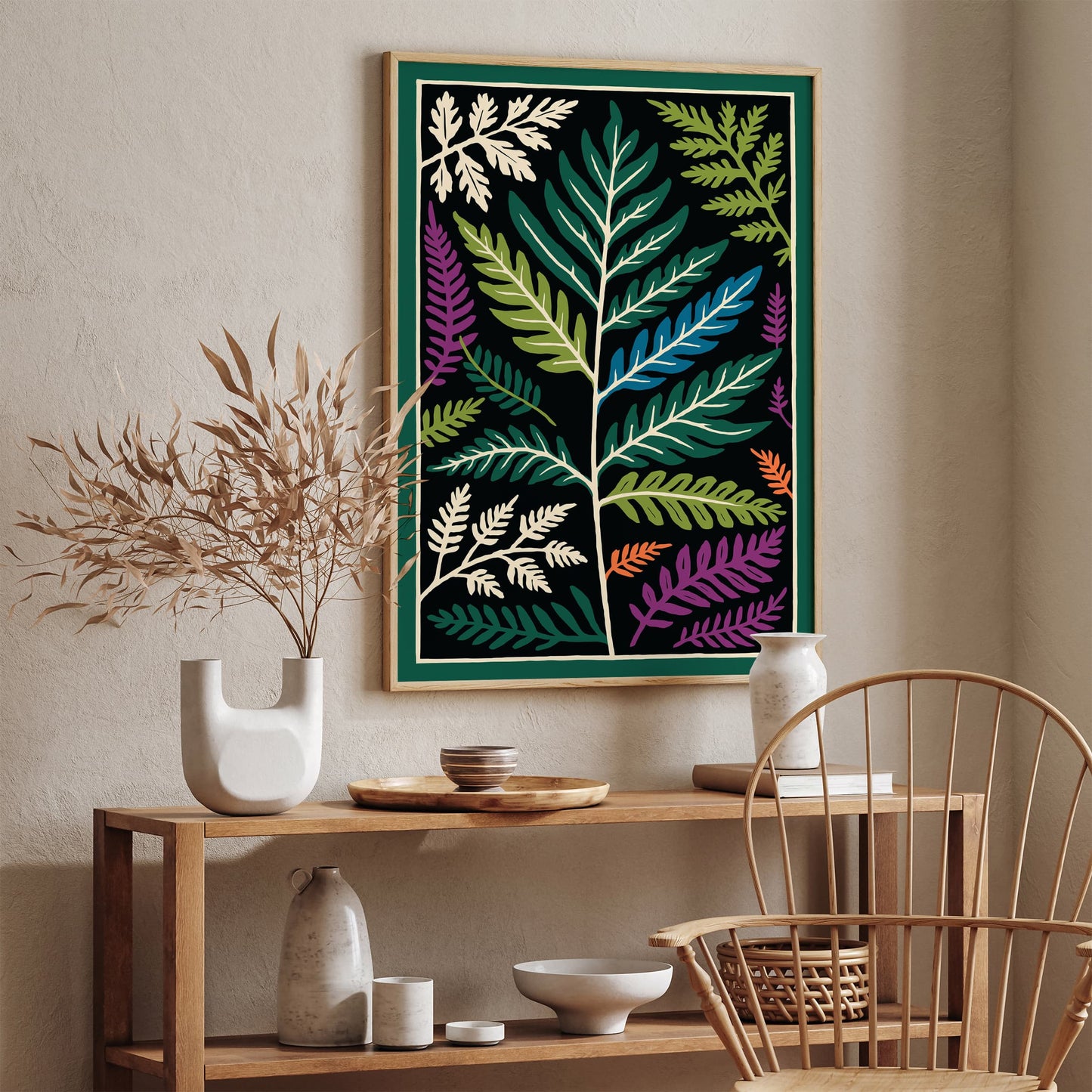 Colorful Fern Leaves Poster - Bohemian Tropical Art Print