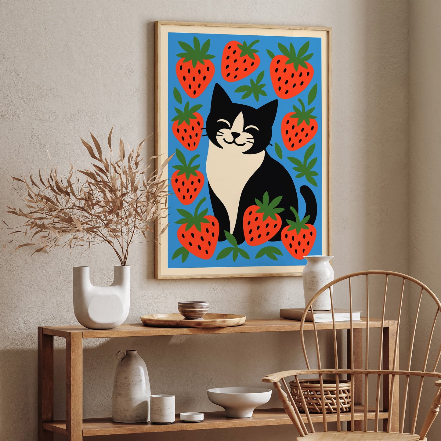 Cat in Strawberries Poster