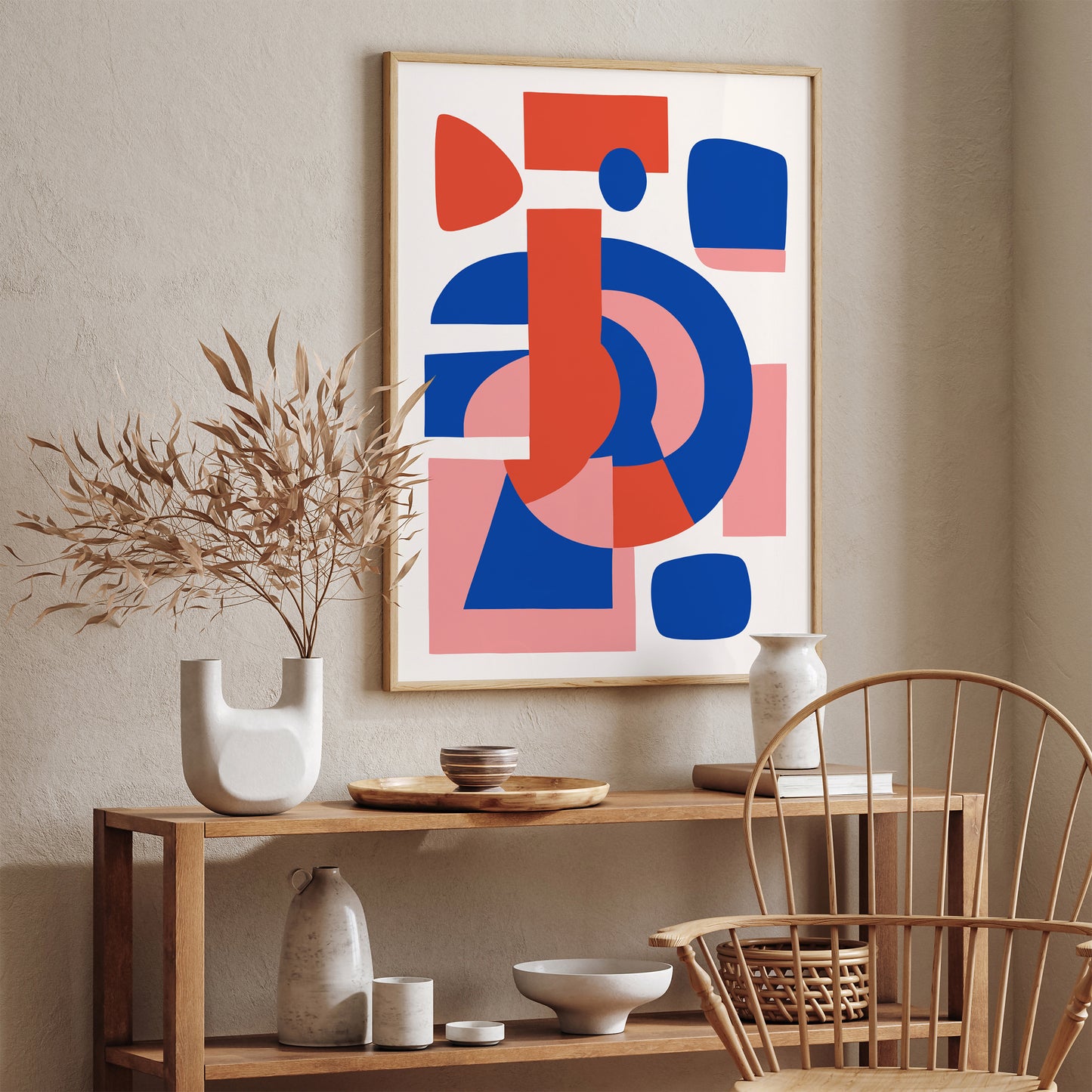 Geometric Modern Blue Pink Art Print