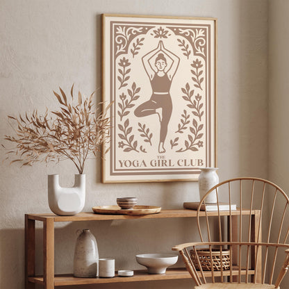 The Yoga Girl Club Poster - Japandi Beige Aesthetic Wall Art Print