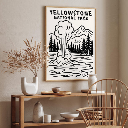 Yellowstone National Park Wall Art - Travel B&W Poster