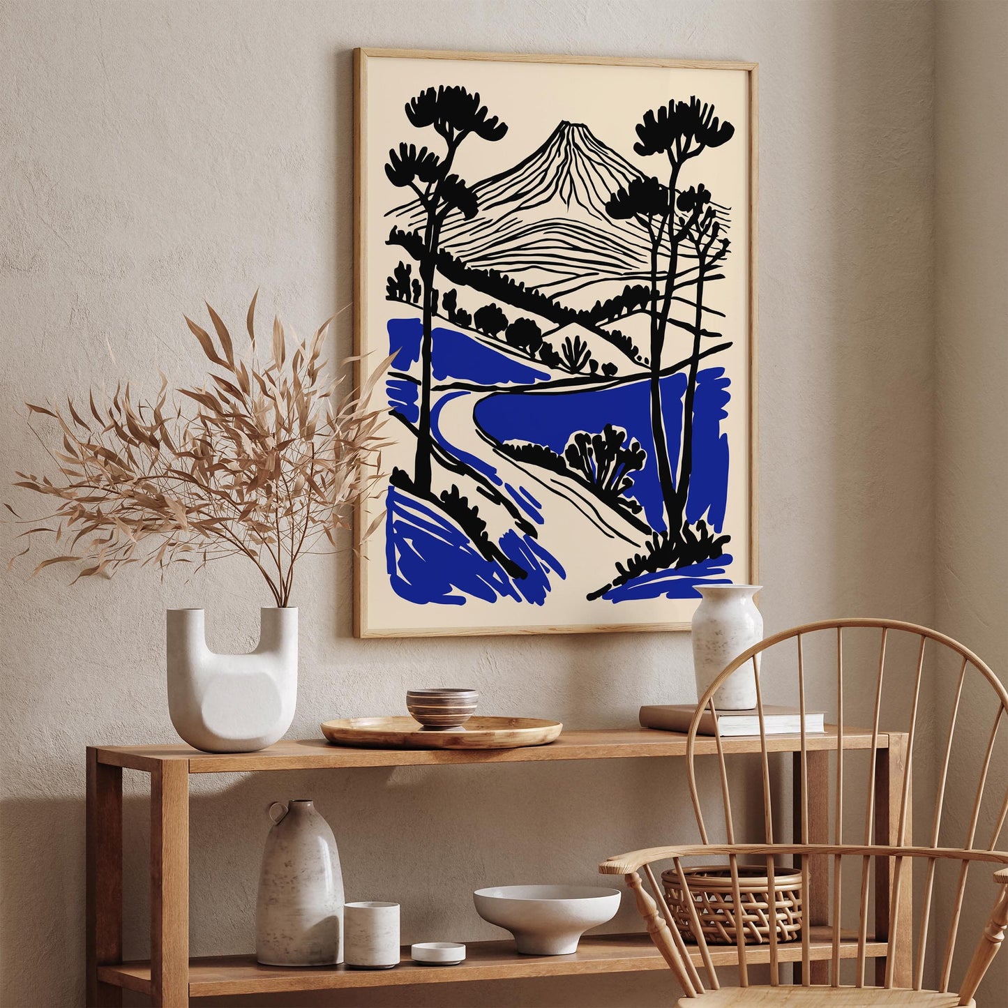 Mount Landscape Art Print - Black Ink Style
